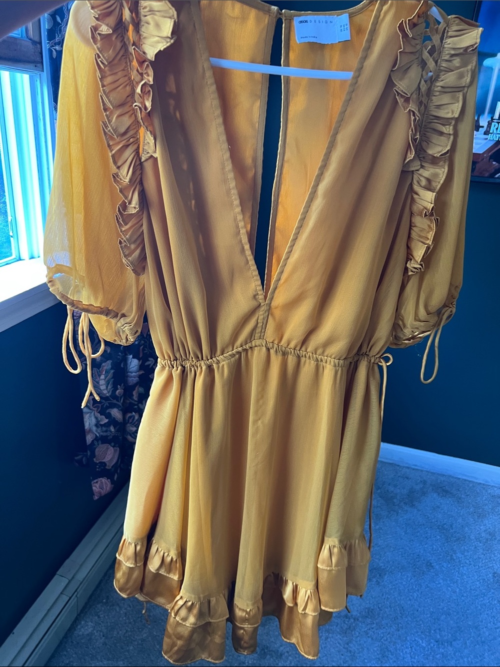ASOS Orange Ruffle V-Neck Peasant Tunic - Picture 8 of 8